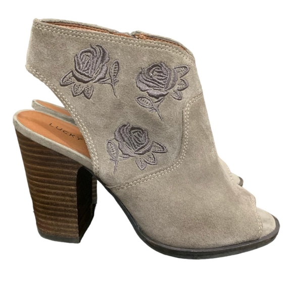 Lucky Brand Shoes - 🔥 - Lucky Brand sz 7.5 "Listana"Taupe Suede Leather Peep Toe Booties